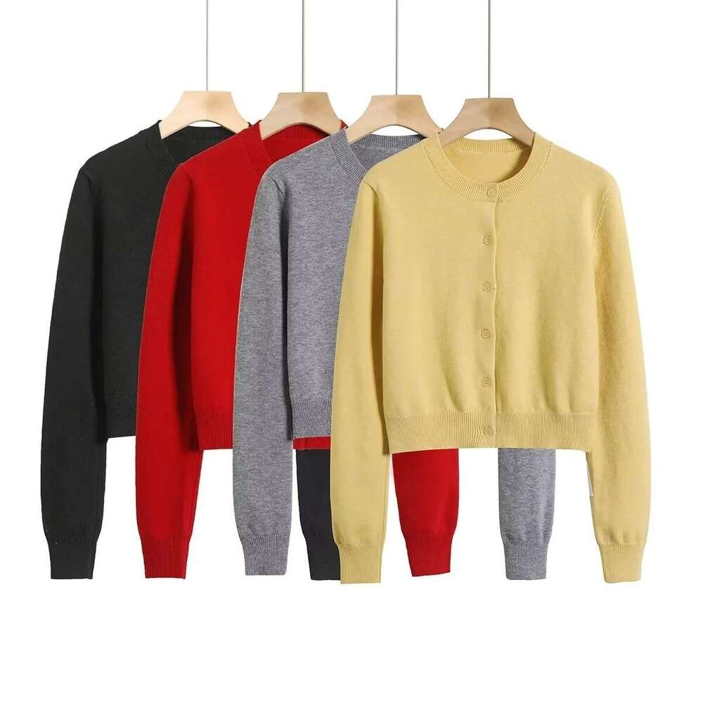 New Style Women's Fashion Hot Girl Round Neck Knitted Button Cardigan Slim Sweet Short Top B5