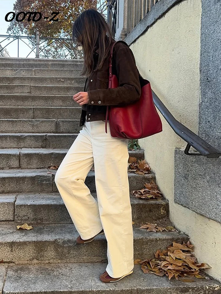 Fashion Suede Women Jacket Casual Pocket Brown Button Turn-down Collar Long Sleeve Lady Coat 2025 Spring Female Outwear 250715