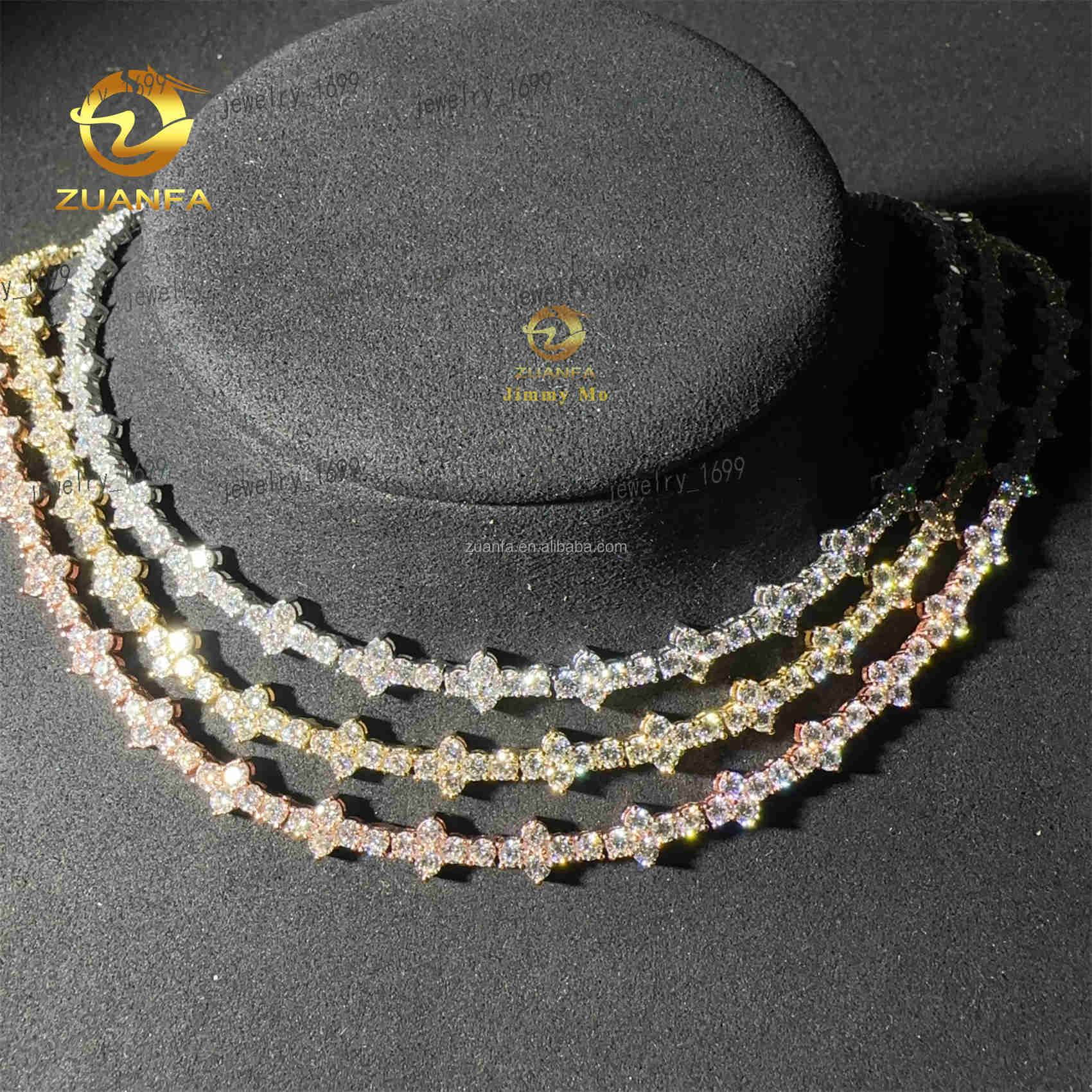 Bulk Stock Claw Setting 3mm 4mm Solid Silver Gold Plated Hip Hop Jewelry D VVS Moissanite Diamond Cross Cluster Tennis Chain