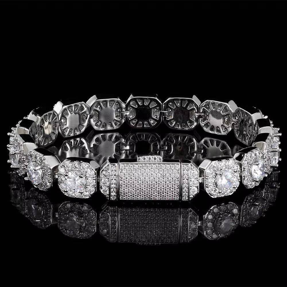 Hot New Fine Jewelry Hip Hop Luxury Big Diamond Moissanite square Shape Clustered Cuban Tennis Chain Bracelet Bangle 925 Silver
