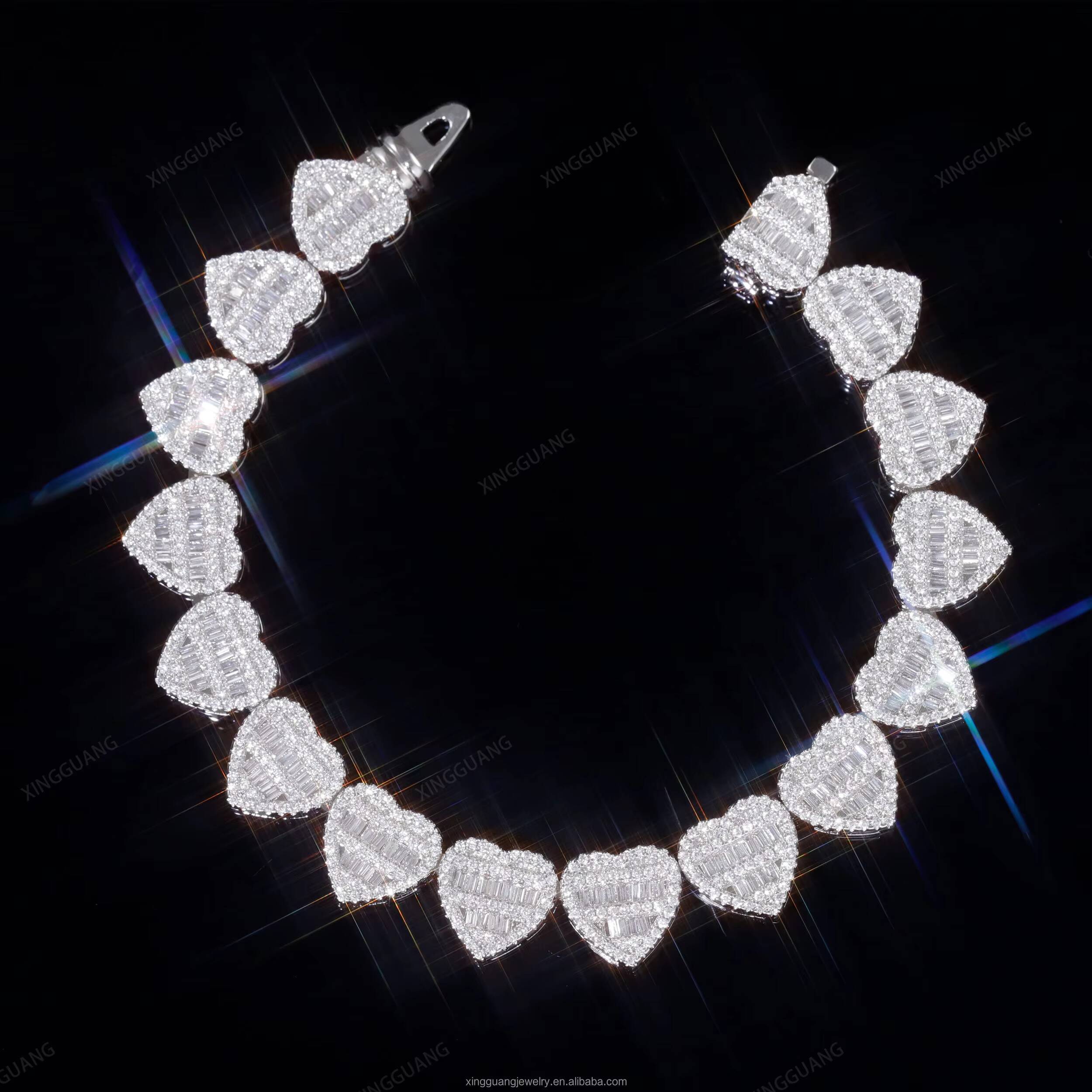 Heart Design Fashion Style VVS Baguette Moissanite Cuban Bracelet S925 Silver Hip Hop Mens Iced Out Diamond Hip Hop Bracelet