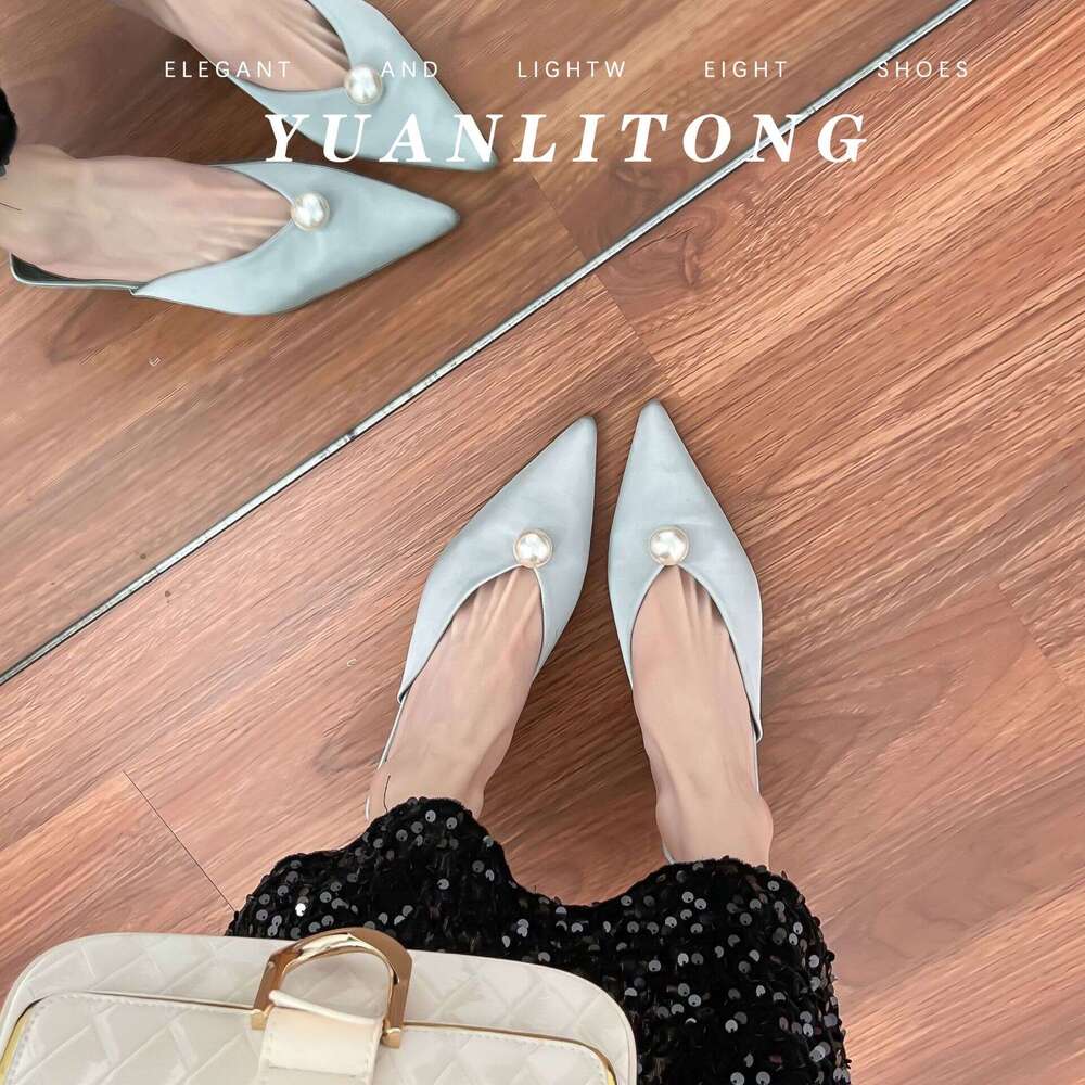 Pointed Toe Single 2025 New French Style Closed-Toe Sandals Chunky Triangle Heel Backless High Heels Comfortable Women's Shoes