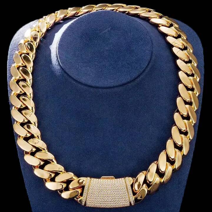 All Size 8mm 10mm 18mm Cuban Link Chain Plain 925 Silver Moissanite Clasp 18K Gold Plated Miami Cuban Link