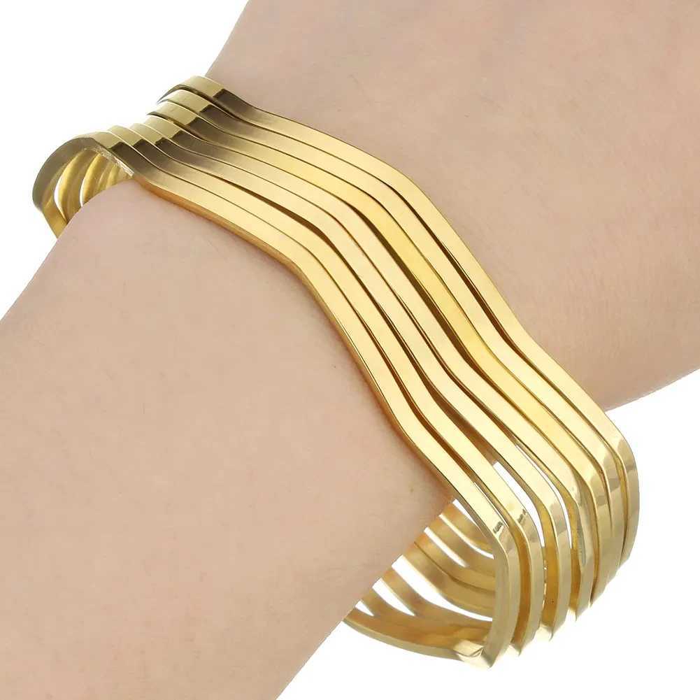 7/9/12Pcs/Set 55mm 68mm Ran style Stainless Steel Bangle in Gold Color Lover Charm Bracelet for Wen Brand Gold Wide Cuff Bangle X250718