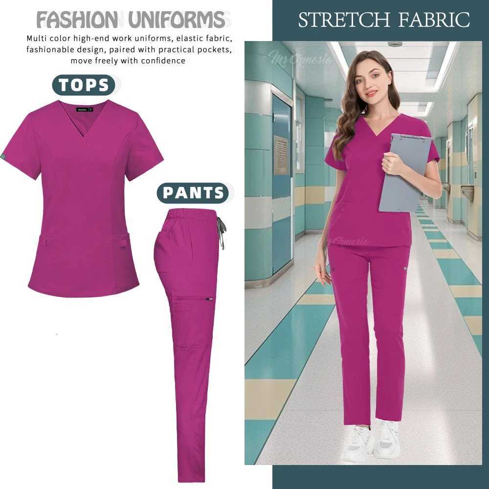 Wholesale Casual Short Sleeve V-neck Straight Sets Pharmacy Work Clothes Medical Nurse Uniform Scrubs Women Set Nursing Uniforms Z250718