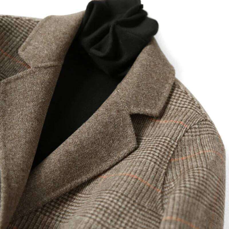 Handmade Sewn Double-Sided Woolen Blazer Women Spring Autumn Plaid Wool Overcoat Office Lady Casual Suit Coat Thick Jacket MDNG