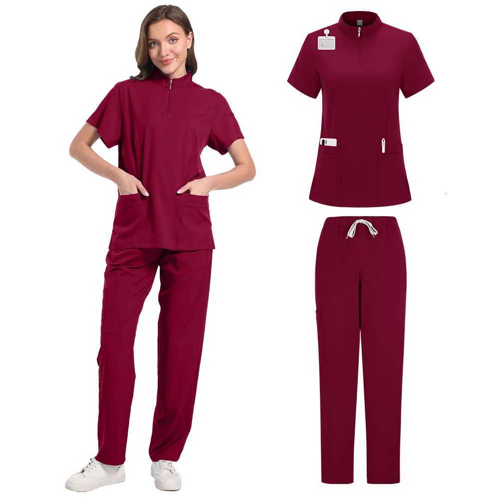 Womens Nurse Uniform Set Clinical Uniforms Medical Clothes Scrubs Sutis Surgical Blouse Zipper Top Pants Suit for Woman Man XXL Z250718