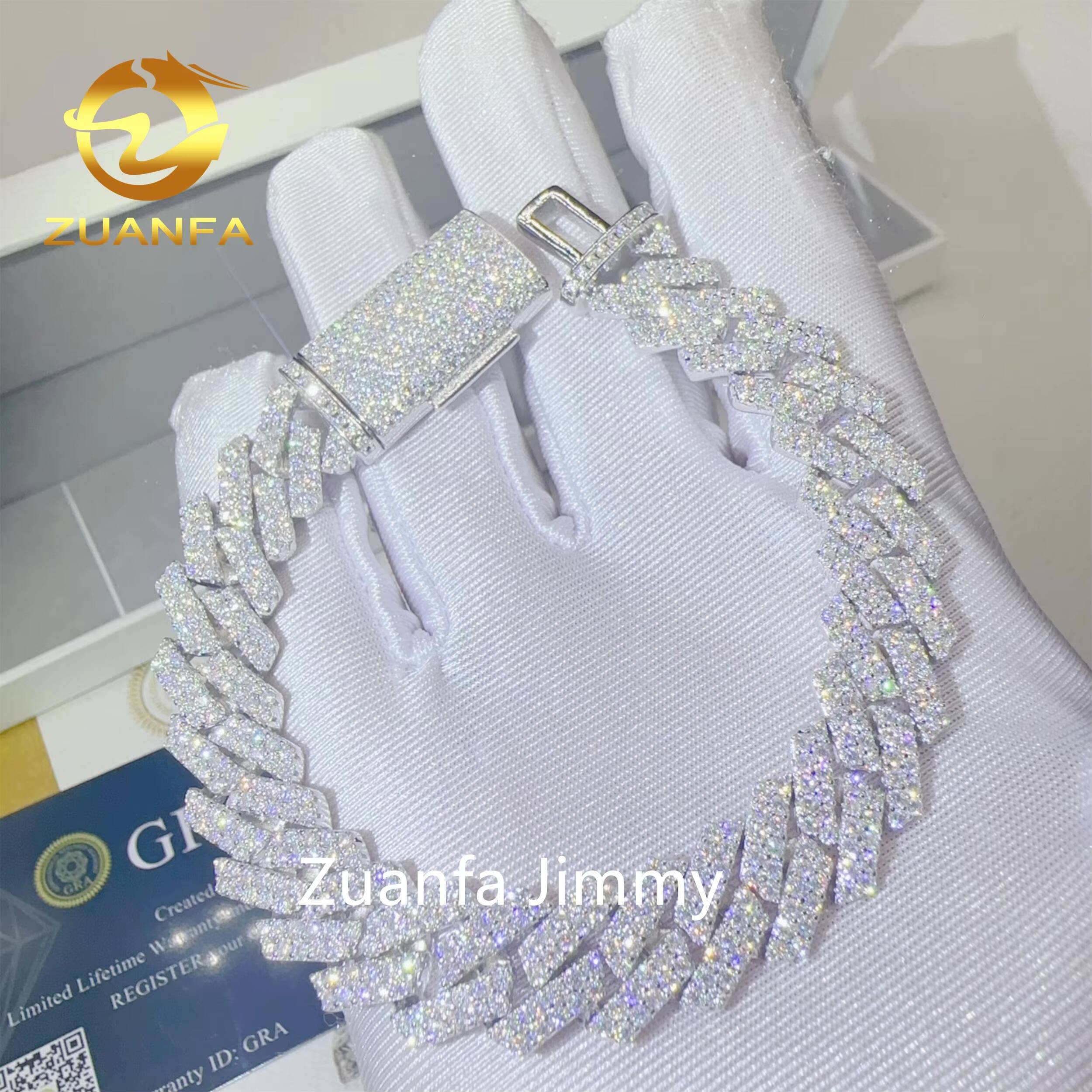 In Stock 13mm 2 Rows 925 Solid Silver Iced Out Hip Hop Jewelry VVS1 Moissanite Diamond Cuban Link Chain Bracelet Men