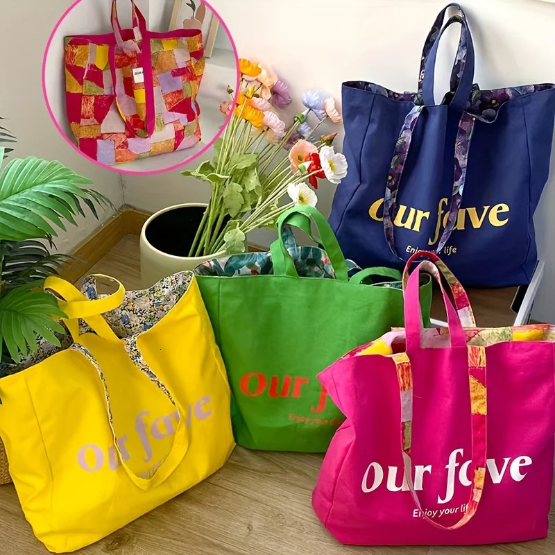 Spring and summer dopamine rose red double-sided bag large capacity vacation floral single shoulder handbag small fresh letter 250717