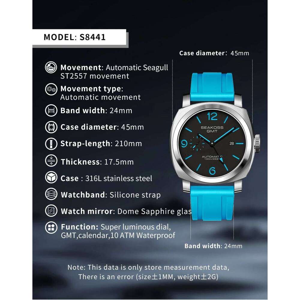 SEAKOSS GMT Super Luminous Diving Automatic Mechanical Watch Men 10ATM 1963 Original 2557 Movement Calendar Sapphire Wristwatch free shipping
