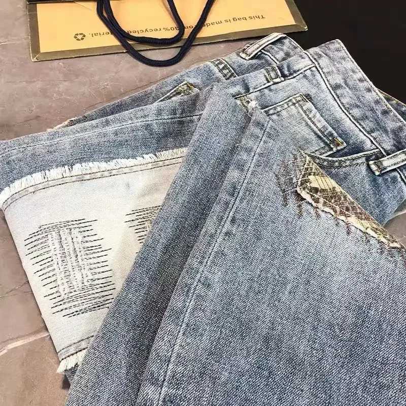 2024 Korean Autumn Y2K Cropped Mens Cowboy Pants Splicing Trousers Jeans for Men Graphic Casual Y 2K Vintage Hot Trendy Trend X2507181