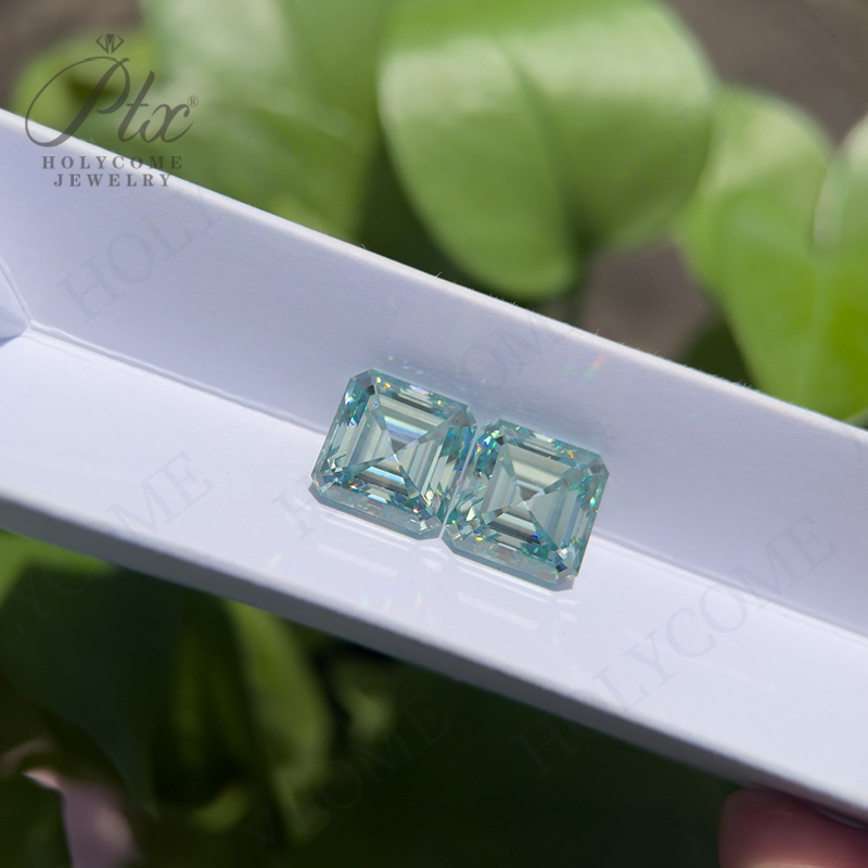 Wholesale Aqua Blue 6*6mm~12*12mm Original Color Asscher Cut Loose Moissanite Synthetic Diamond Mineral Gemstone Jewelry Making Materials