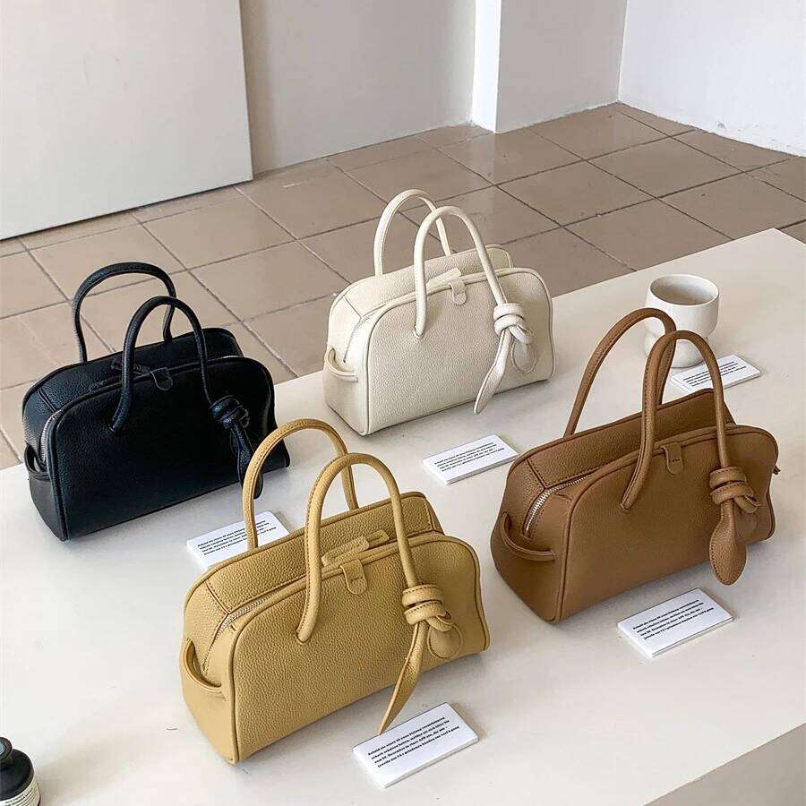 Personality Pu Handbags Solid Color Twist Decor Txture Boston Bag Large Capacity Female Versatile Daily Handle Packs