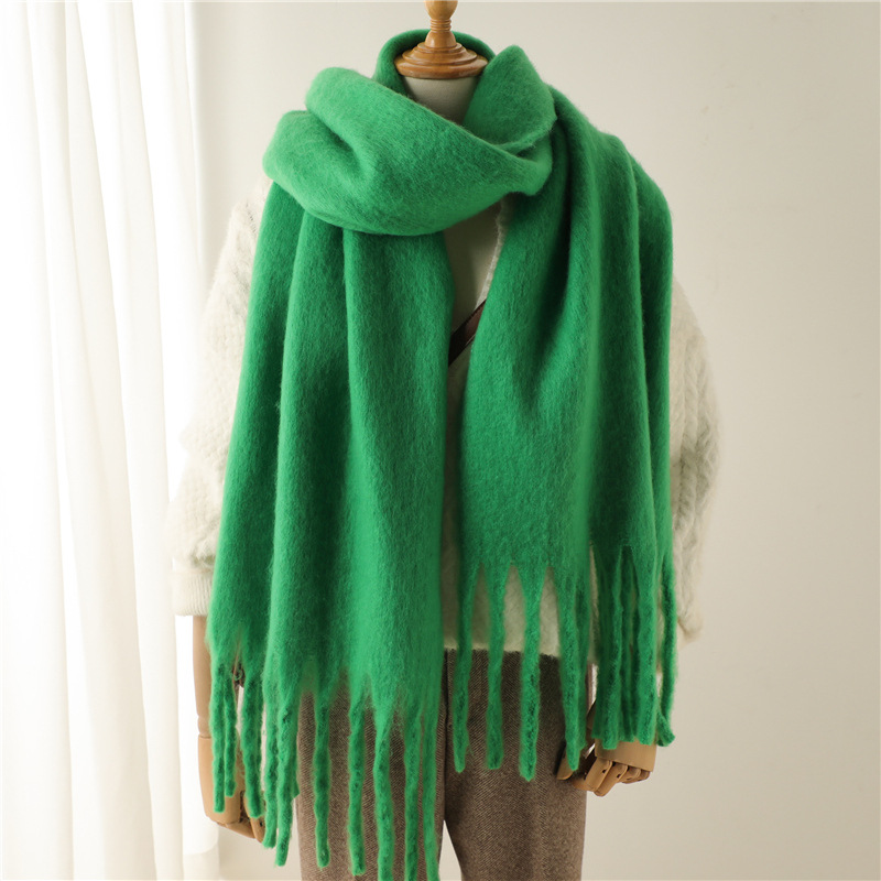 K1389 Wool scarf solid color all-match winter warm extended tassel scarf men and women European and American export thick beard scarf