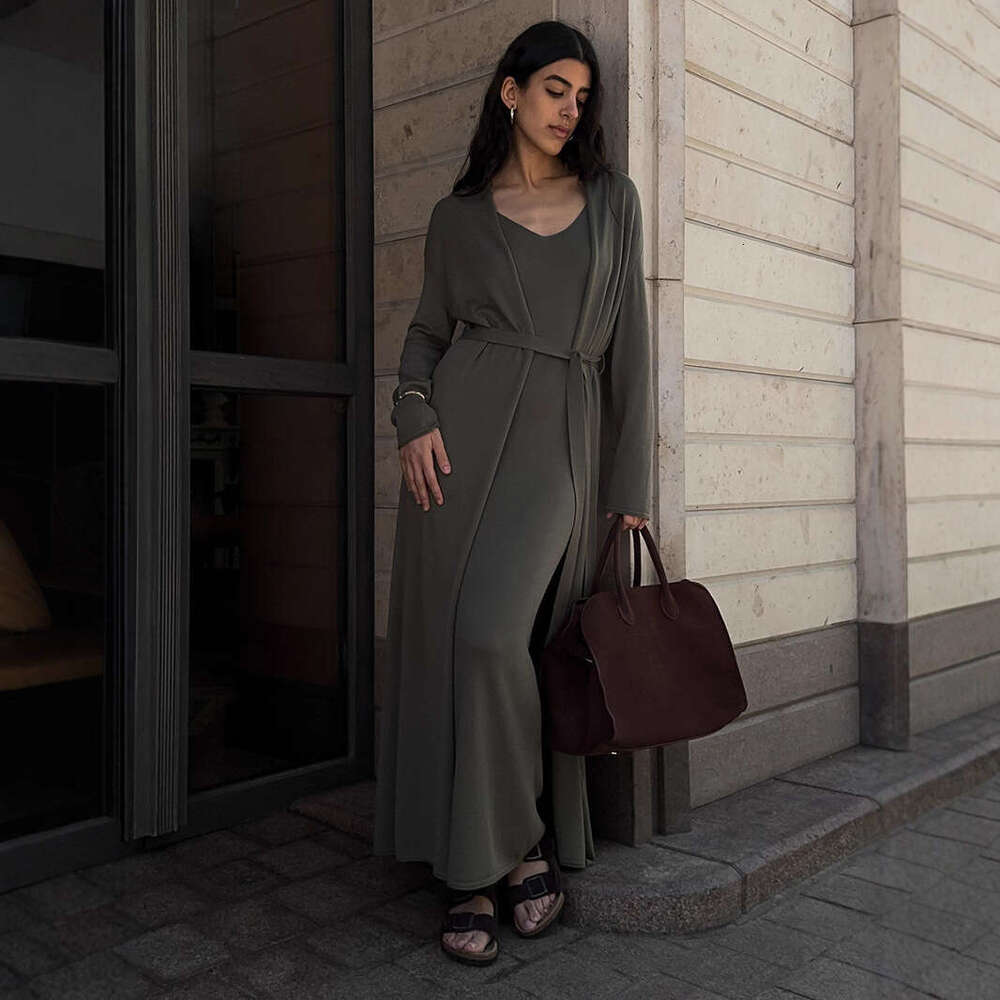 Knitted Long Sleeve Cardigan + Camisole Dress Autumn Soft Cover-Up Set For Women B5