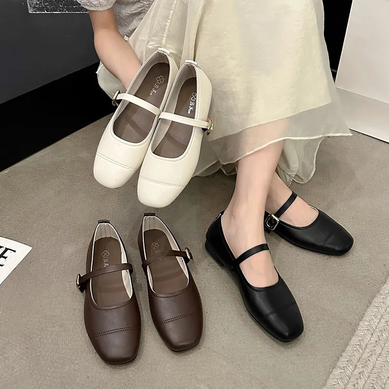 SpringAutumn Fashion Buckle Single Womens Solid Color Square Toe Beautiful Casual and Comfortable Loafers Shoes 250717