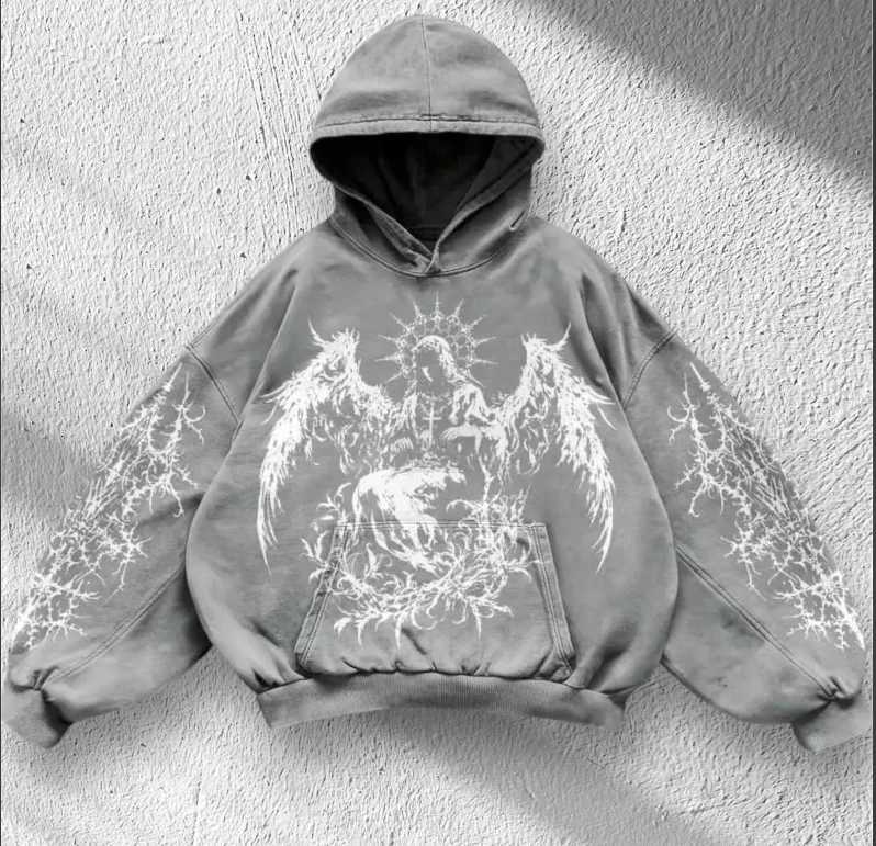 Hoodie Sweatshirt Pocket Casual Oversized Individual Printed Long-Sleeved Top Black Couple Sweatshirt Spring and Autumn Jacket X250718