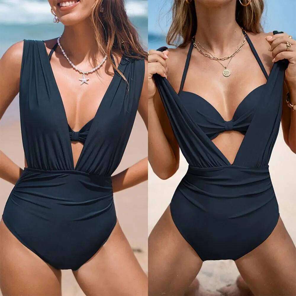 Solid Push Up One Piece Swimsuit with Underwire Bra Sexy Bathing Brazilian Plunge Swimming Suit for Women