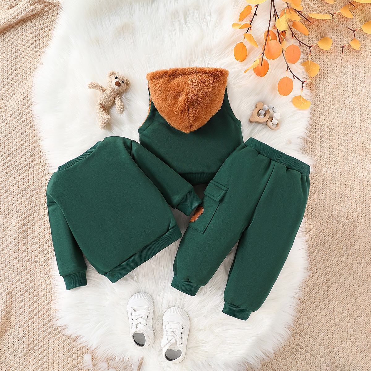 JOPGEEY Winter Fashionable Baby Boy Outfit - Long-Sleeve Cartoon Sweatshirt, Padded Pants w/ Pocket Detailing & Warm Zip-Up Jacket, Fashionable design