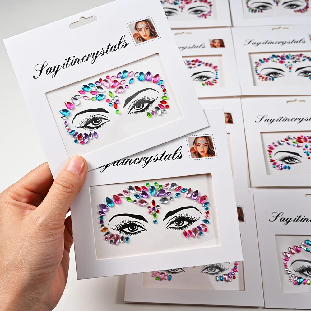 3D Face Tattoo Stickers For Festival Glitter Makeup Jewelry Sticker On Crystals Gems Jewels Diamonds Decoration 250714