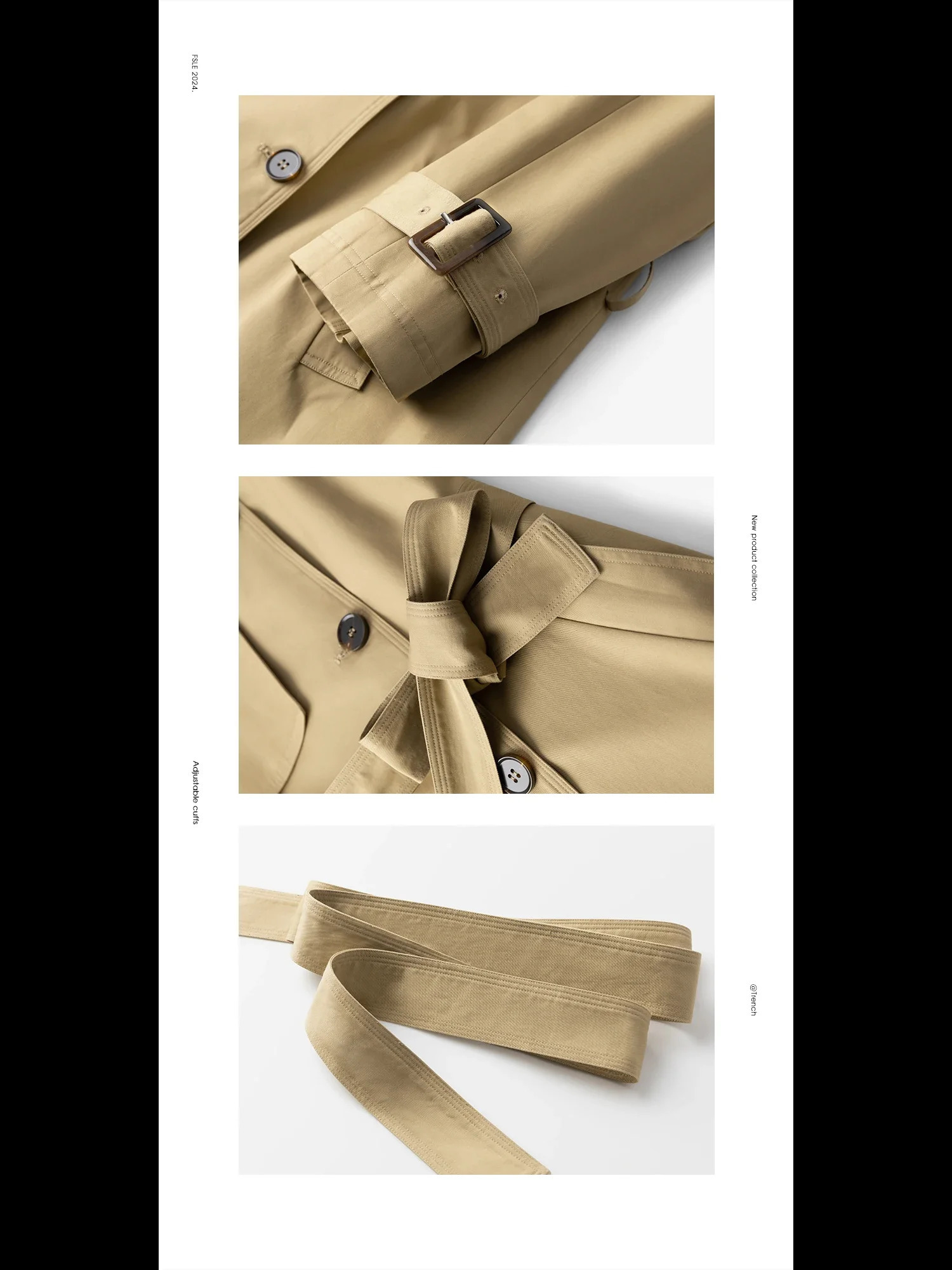 FSLE Women Trench Khaki Autumn Long Trench Coats Turn Down Collar Full Sleeve 100% Cotton Women Oversized Trench 24FS11325 250715