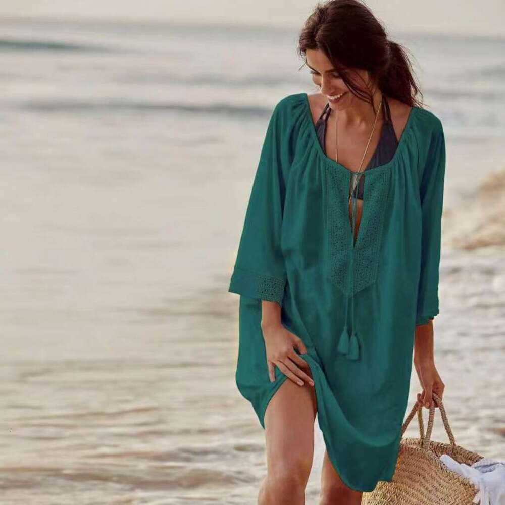 New Summer Fashion Plus Size Women's Sun Protection V-Neck Loose Beach Cover-Up Dress B5