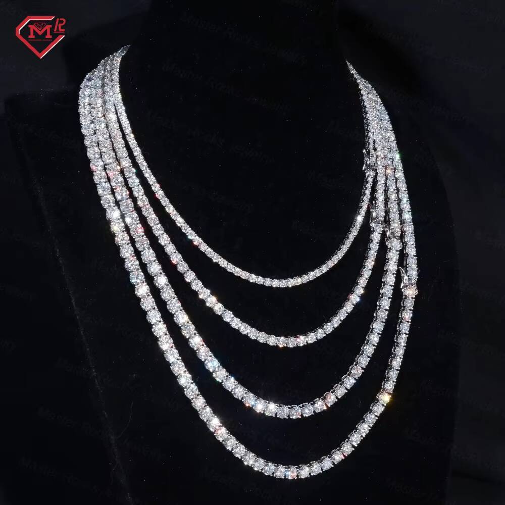 2mm VVS Iced Out Moissanite Chain Tennis Necklaces 925 Sterling Silver Moissanite Tennis Chain