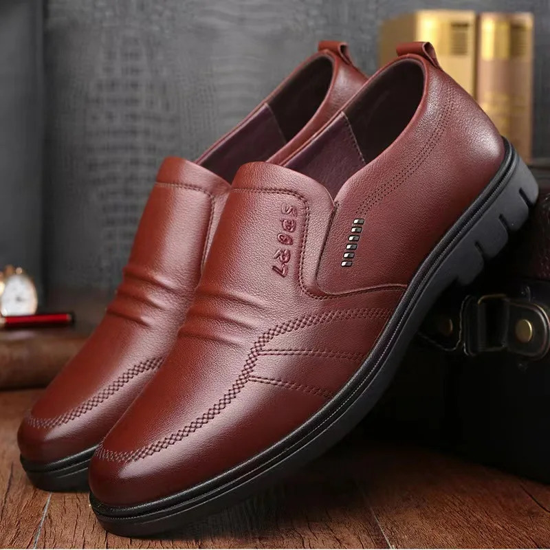 Mens Leather Shoes Black Soft Bottom AntiSlip and Breathable Business Dress Casual y Light Flat Shoes 250717