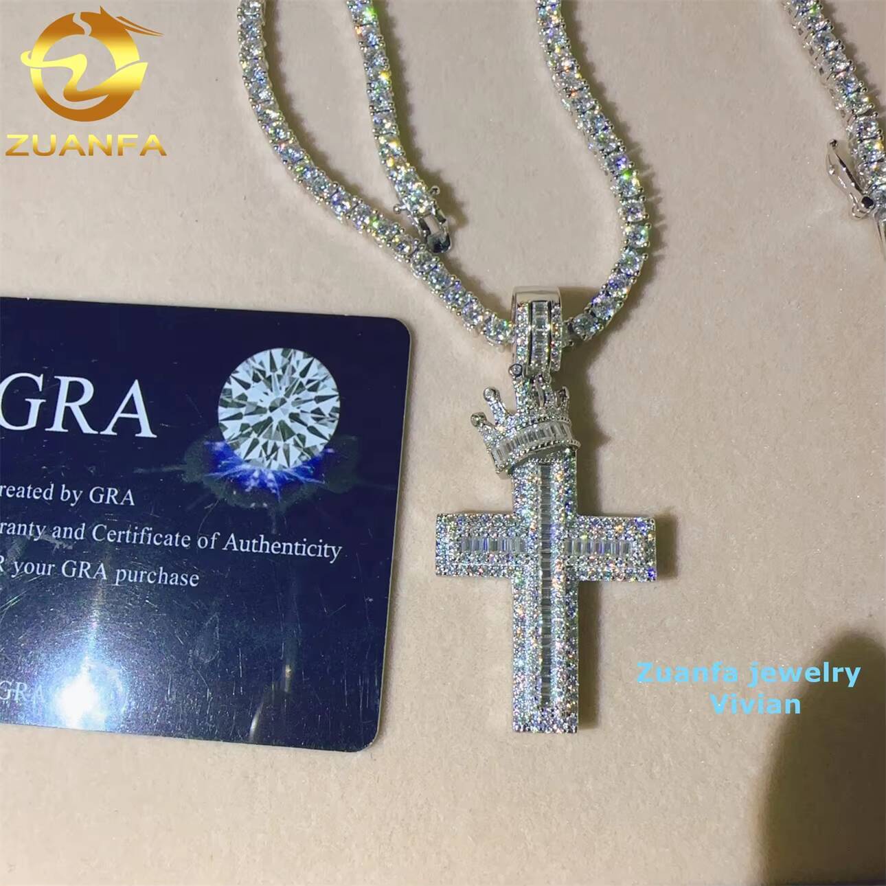 Sterling Silver 925 VVS Moissanie Diamond Luxury Custom Hip Hop Pendant Iced Out Lab Diamond Cross Pendant