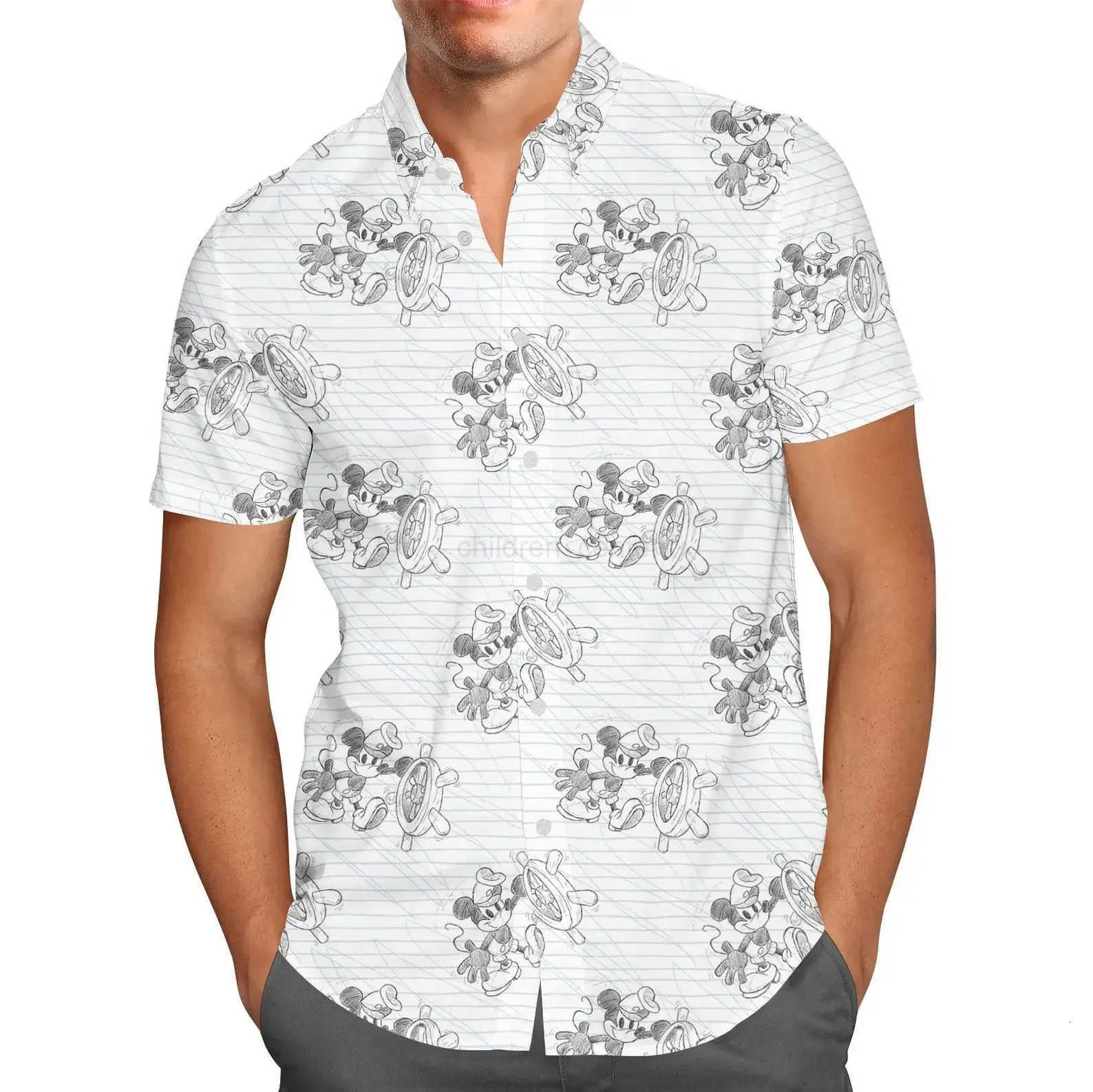 Disney Comic Book Mickey Mouse Friends Hawaiian Shirt Disney Mens Button Down Short-Sleeved Shirt Mickey Mouse Hawaiian Beach Shirt W250718
