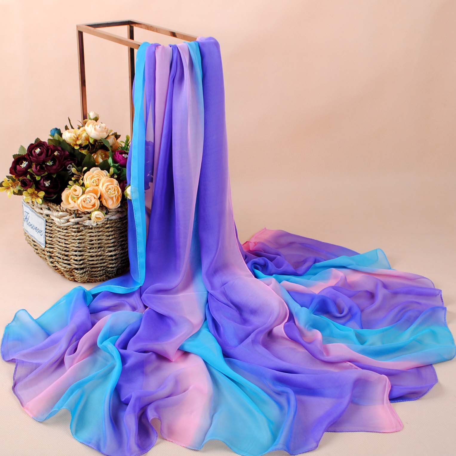 K1390 Fashion classic rainbow ladies large size chiffon scarf wholesale Yiwu scarf factory direct sales