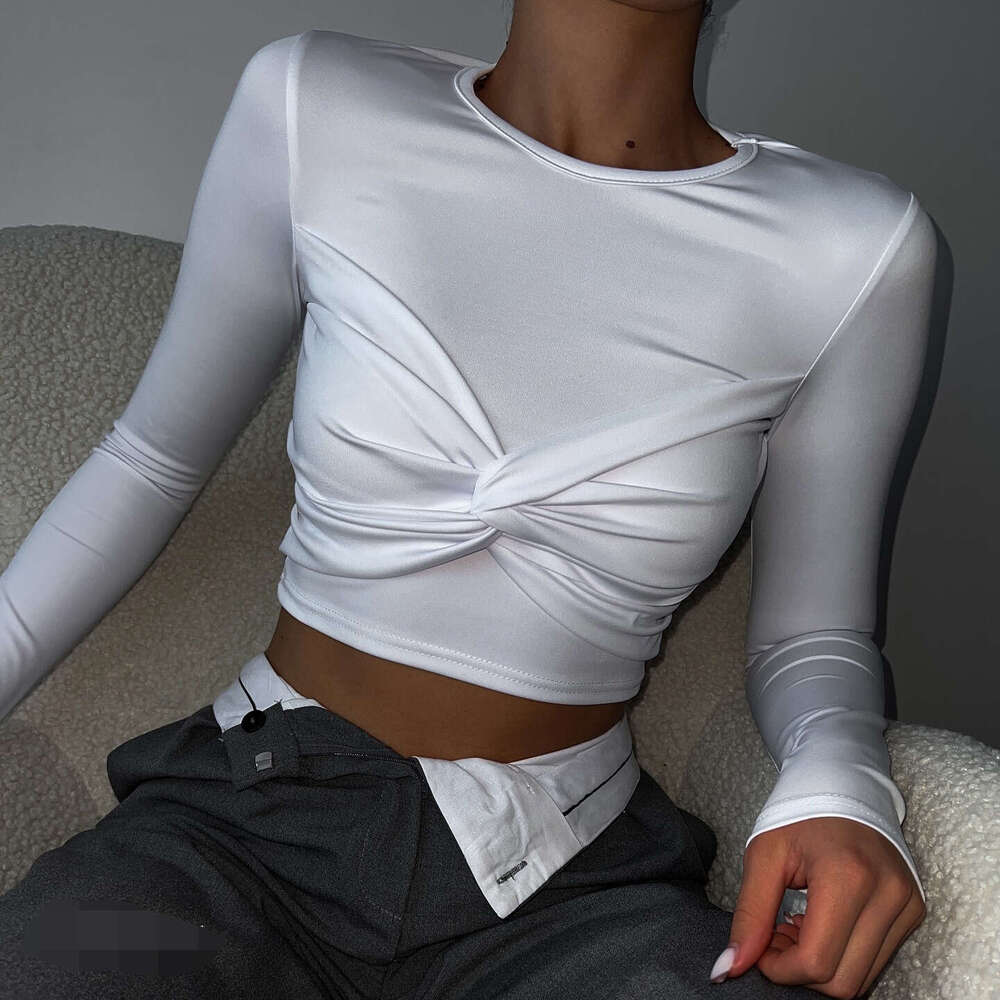 American Twisted Pleated Long Sleeve T-Shirt New Women's Top Elegant Fashion Hot Girl INS Style B5