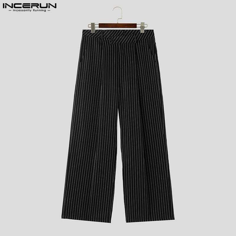 INCERUN 2023 Korean Style New Men Trousers Fashion High Waist Stripe Long Pants Casual Streetwear Male Straight Pantalons S-5XL