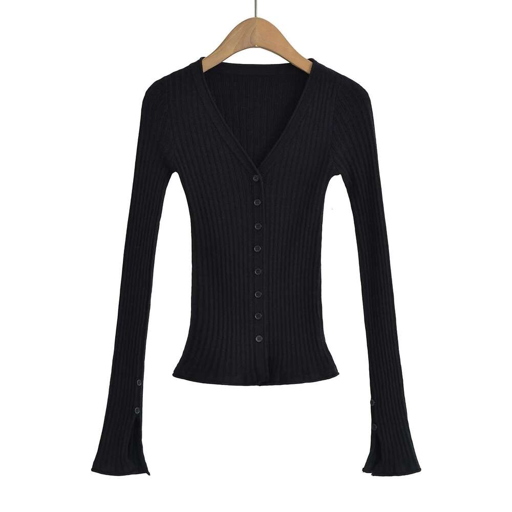 V-Neck Elegant Design Knitted Cardigan For Women Slim Fit Thin Base Shirt Early Autumn Top B5 g5