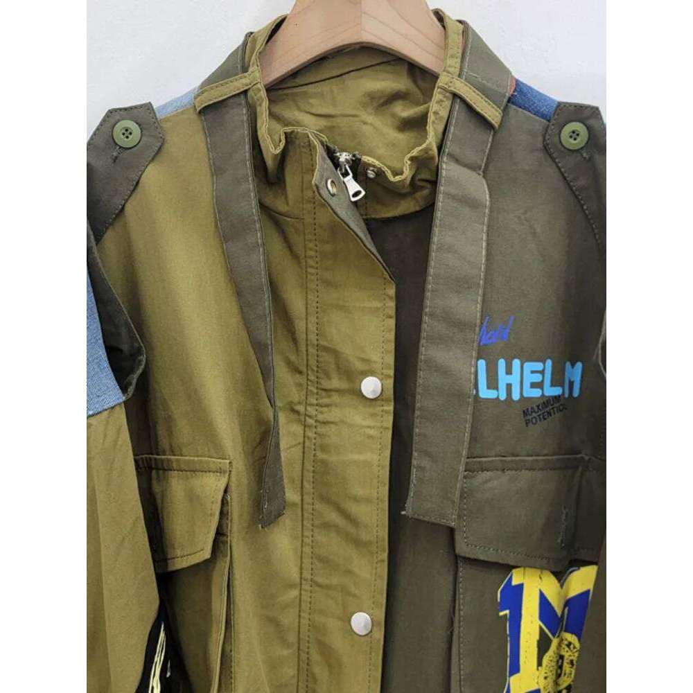 Patchwork Style Jacket Vintage Oversized Multi Fabric Design Casual Streetwear Fashion Coat With Pockets ZM753