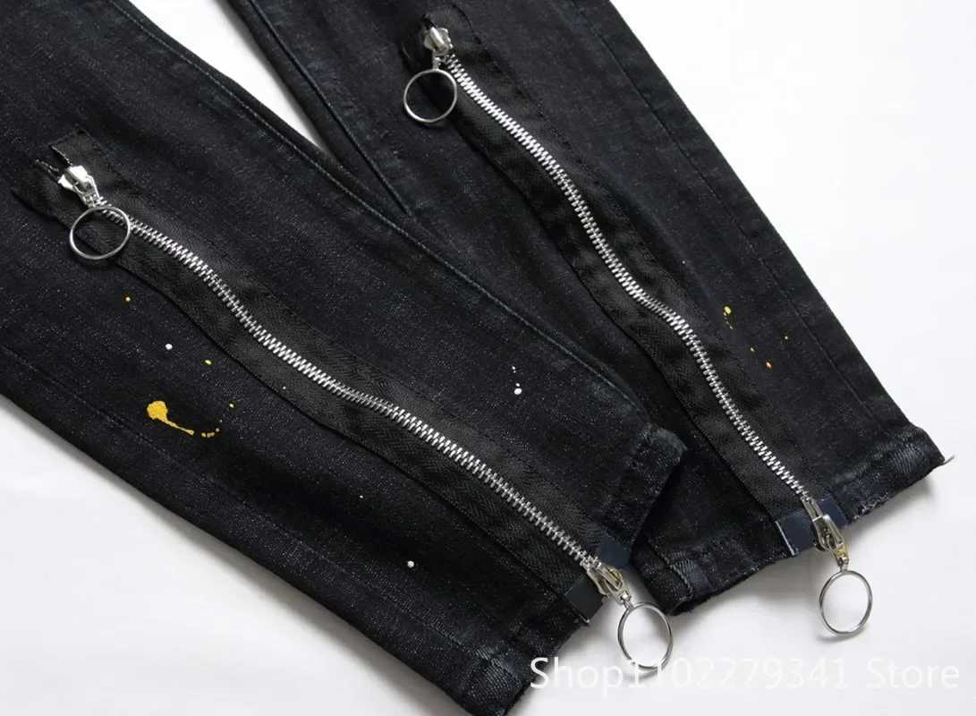 Men Black Skinny Denim Jeans Holes Jeans Italian Style Stretch Ripped Denim Pants Quality Male Slim Fit Denim Trousers Size 42 X250718