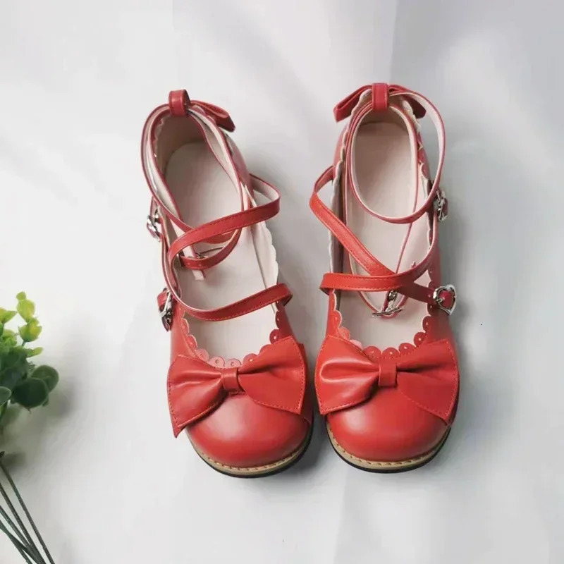 Lolita Shoes Women Flats Low Round With Cross Straps Bow Cute Girls Princess Tea Party Students Lovely Size 3441 250717