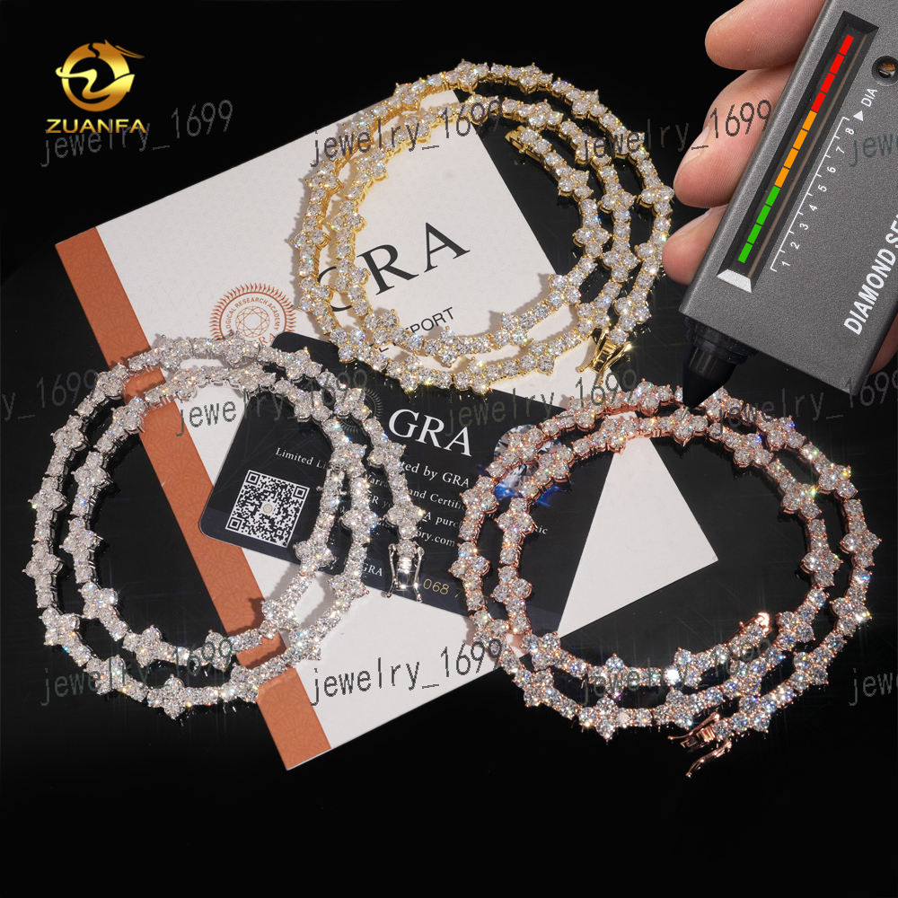 3mm 4mm Mini Cross Hip Hop Jewelry Moissanite Tennis Chain Bracelet 925 Silver Iced Out Tennis Chain Necklace for Men and Women