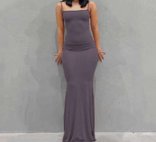 Sleeveless Women's High-End Pure Desire Style Bodycon Sexy Slim Fit Milk Silk Long Mermaid Dress B5