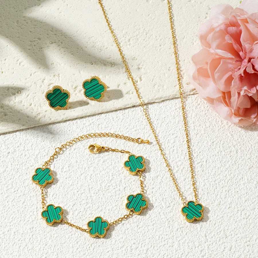 3Pcs Stainless Steel 316L Luxury Plum Bloss Plant Five Leaf Flower Necklace Earrings Bracelet For Women Gift Jewelry Sets X250718