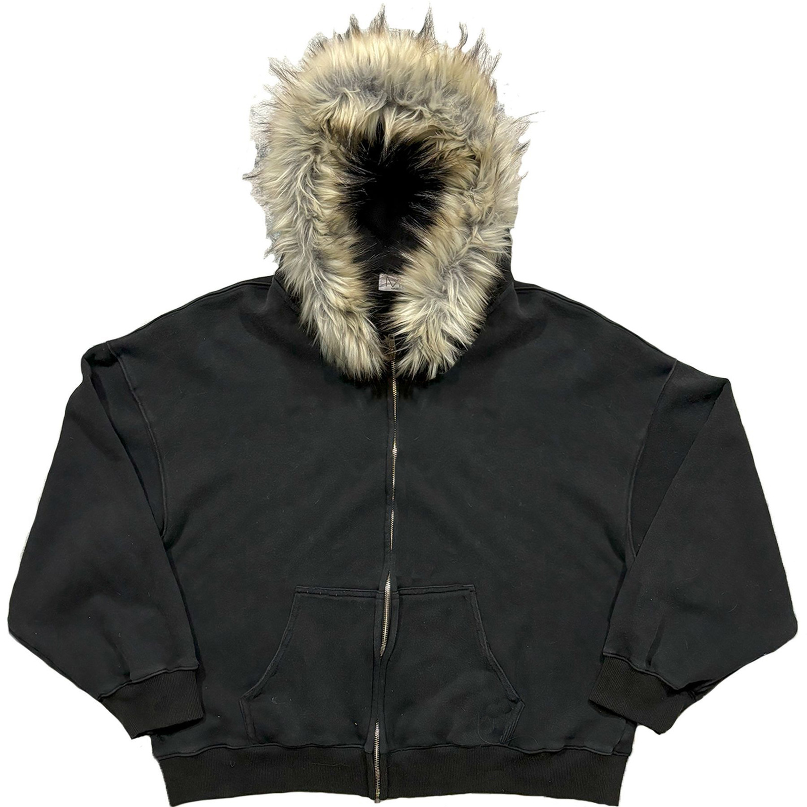 2025 Street fashion Winter personality print zipper hoodie for men Y2k Harajuku vintage fur collar warm loose jacket 250102 3b
