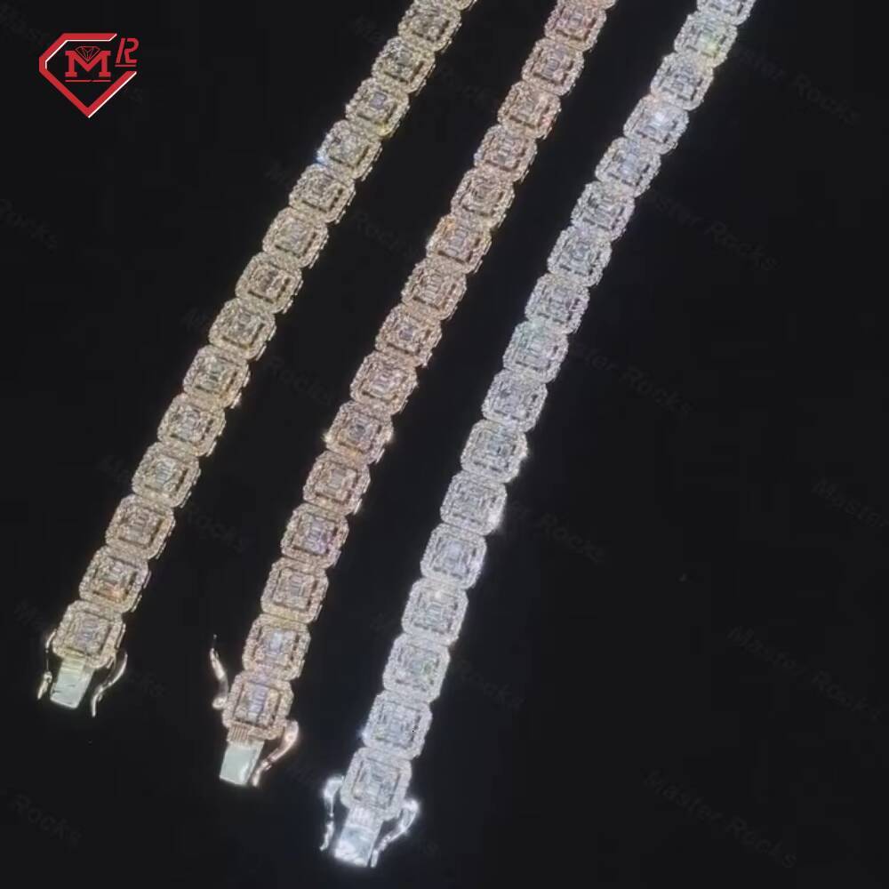 10k 14k 18k Gold Plating 925 Silver Vvs Baguette Moissanite Bracelet Bangle Cuff Link Hip Hop Iced Out Moissanite Bracelet Men