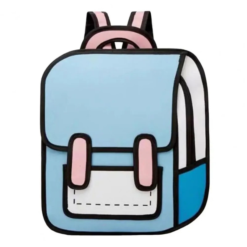 Adjustable Shoulder & Waist Strap Cartoon Graphic School Satchel - Portable Comic-themed Teens' Daypack