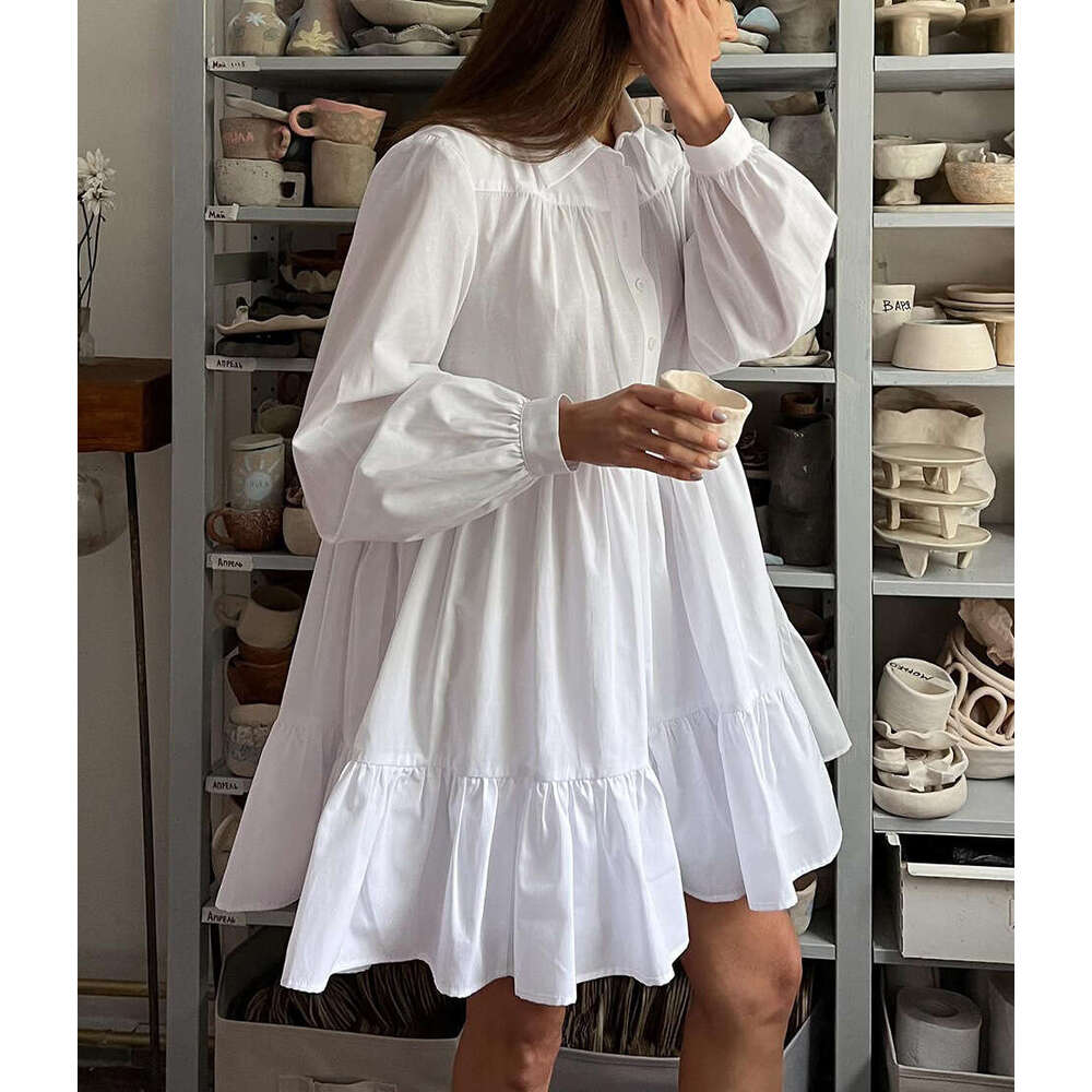 Spring New Style Shirt White Dress Women's OL Simple Cotton Top B5