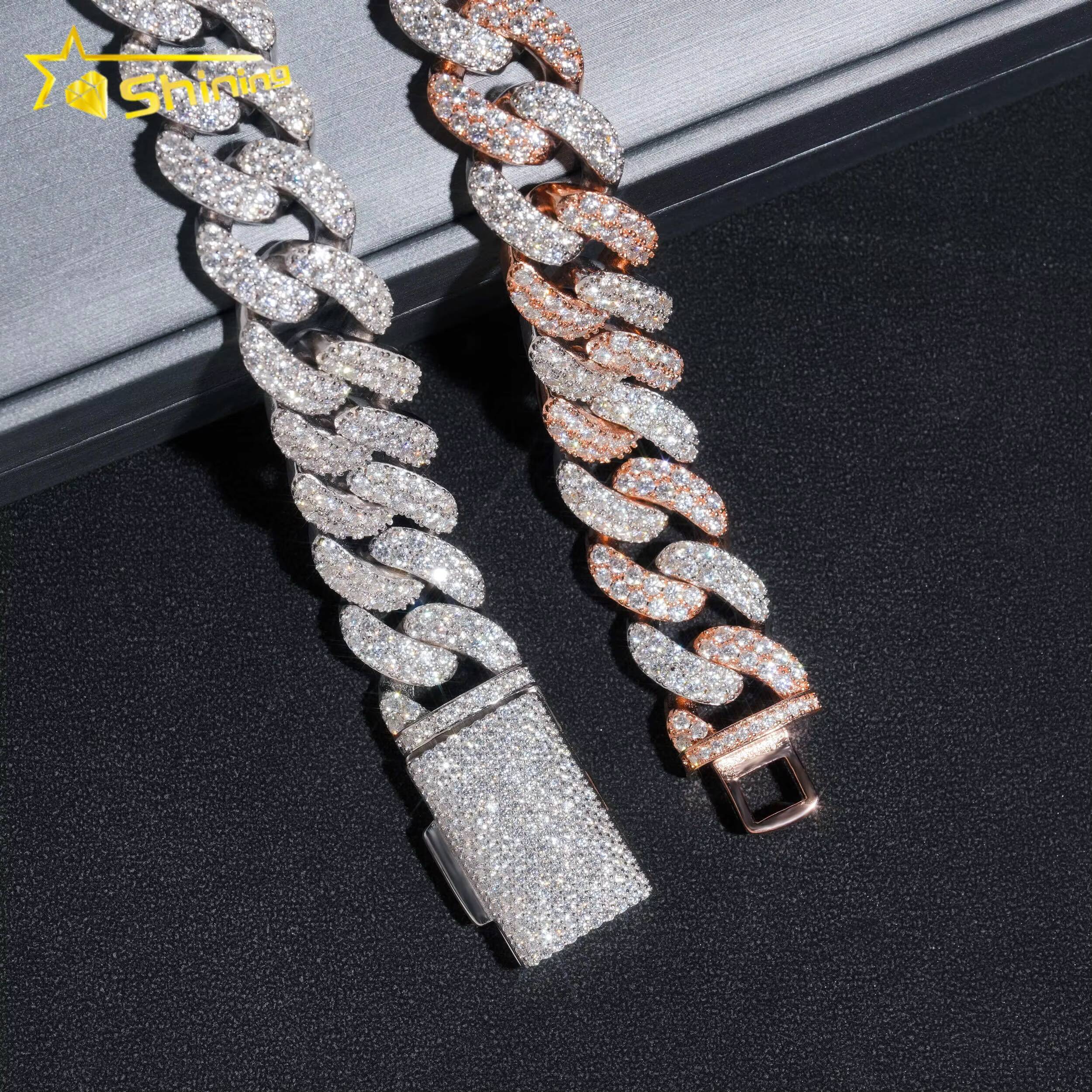 18MM Width Hip Hop Jewelry Men Necklace Bracelet Sterling Silver 925 VVS Moissanite Miami Iced Out Cuban Link Chain