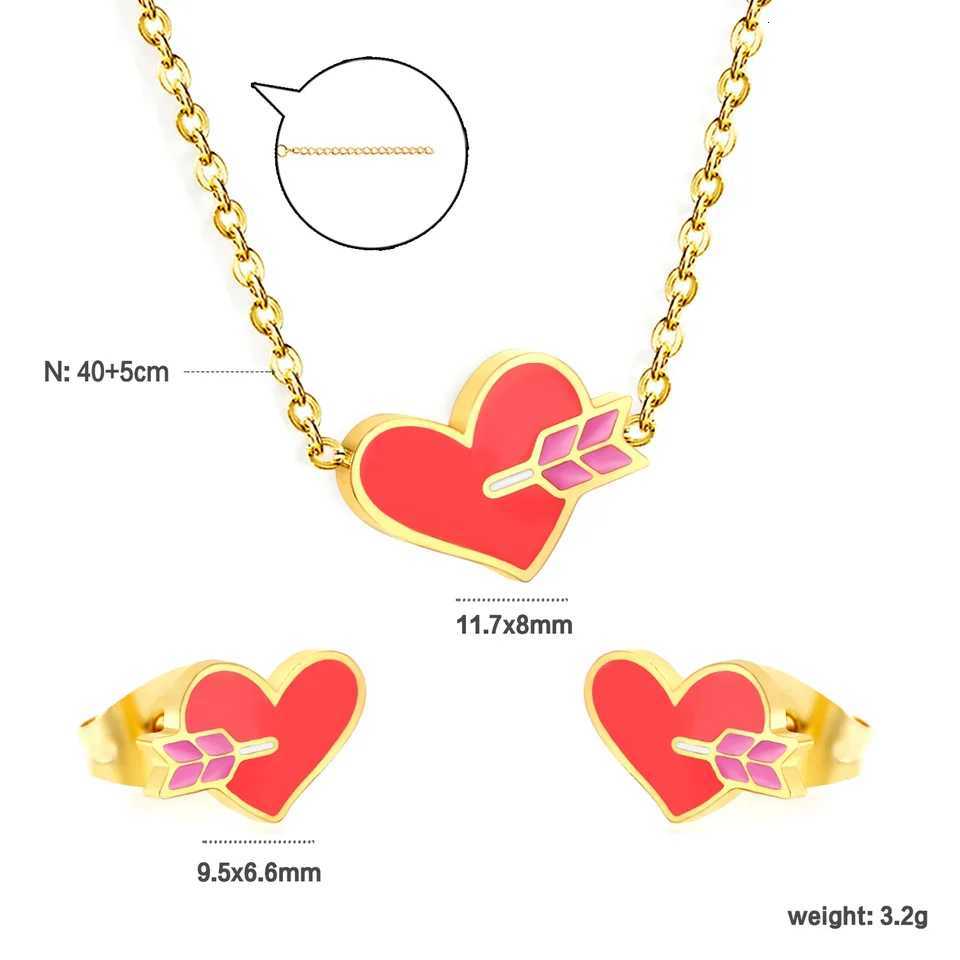 LUXUSTEEL Drip Oil Style Pendant Necklace Earring Sets for Women Girl Stainless Steel Chain Necklace Jewelry Gift X2507181