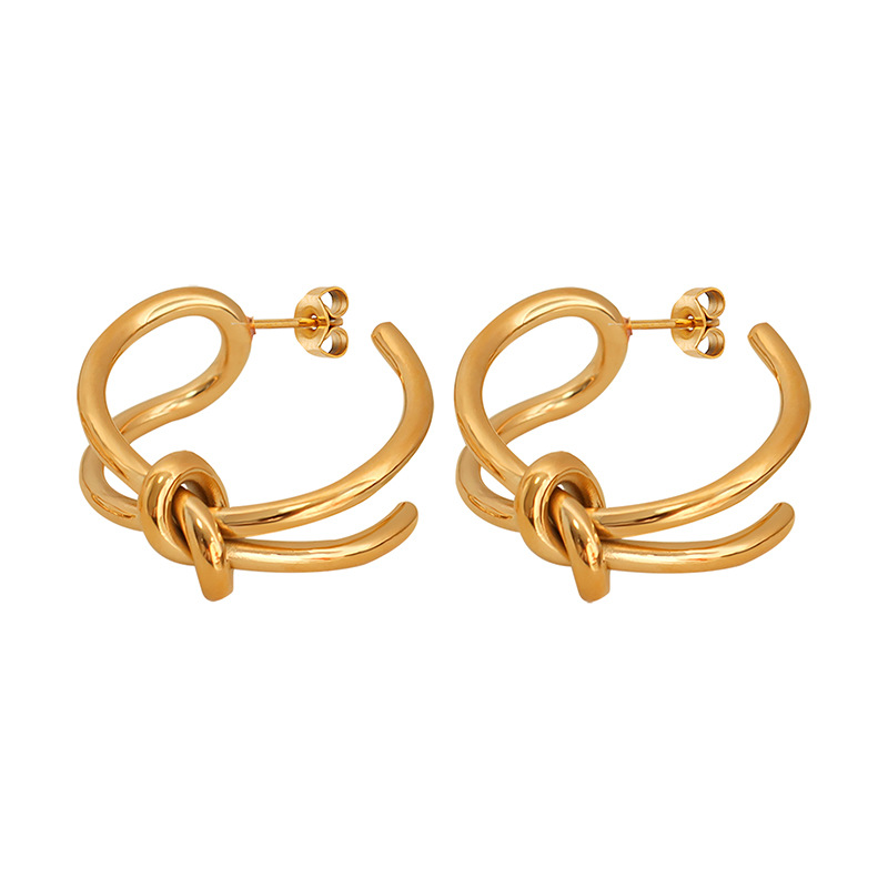 Designer Earrings for Lady Stainless Steel 18k Gold Knot Earrings for Women C-shaped Light Luxury Jewelry Wholesale