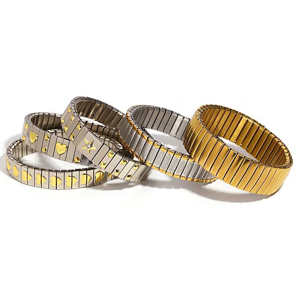 18K Gold Plated Stainless Steel Adjustable Bracelet Fashion Elastic Metal Bracelet Trendy Jewelry Accessories Official X250718