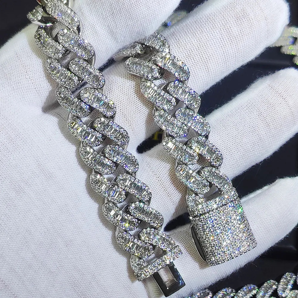 15mm Hip Hop Rapper Rock Men Iced Out Prong Fashion Jewelry Cuban Link Matching Bracelet Hommes 250717