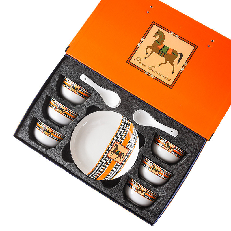 Ceramic Tableware Bowl and Chopsticks Set Box Wedding High-end Gift Light Style Personal Souvenir 250718